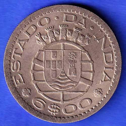 PORTUGUESE INDIA GOA 6 ESCUDO 1959 COIN ANH3319