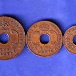 set: East Africa , 1952 Ten Cent, 1942 Five Cents, 1962 One Cent Coin SK382