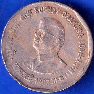 Republic India 1997 Bombay Mint  Subhas Chandra Bose Centenary 2 Rupee Coin ANH1873