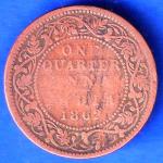 British India 1862 Victoria Queen One quarter anna Beautiful Copper Coin ANH2471