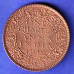 British India 1942 George VI King Emperor One Quarter Anna Copper Coin HSK870