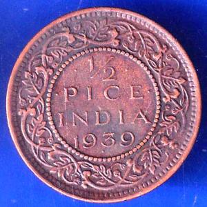 British India 1939 George VI King Emperor Half Pice Coin ANH2424