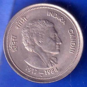 REPUBLIC INDIA 1917-1984 BOMBAY MINT “INDIRA GANDHI” FIVE RUPEES RARE COIN ANH2868