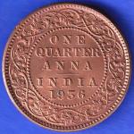 BRITISH INDIA 1936 GORGE V KING ONE QUARTER ANNA COPPER COIN ANH3221
