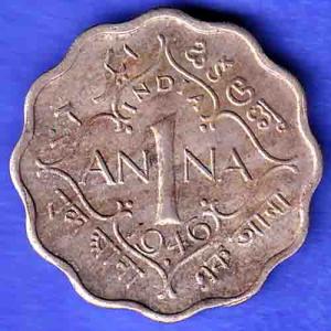 british india 1946 george vi one annas coin HSK580