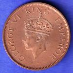 British India 1942 George VI King Emperor One Quarter Anna Copper Coin HSK870