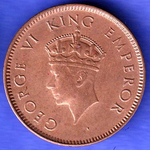 BRITISH INDIA 1939 GORGE VI KING ONE QUARTER ANNA COPPER COIN SK279