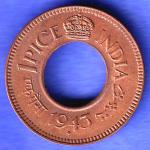 British India 1943 BOMBAY MINT George Vi King One Pice Coin SK738