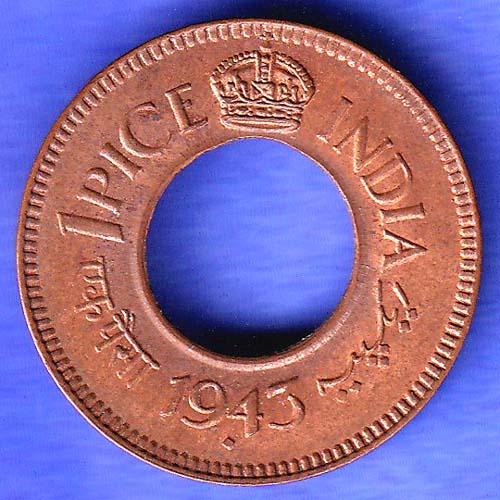 British India 1943 BOMBAY MINT George Vi King One Pice Coin SK738