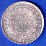 EAST INDIA COMPANY 1840 CONTINIOUS LEGEND VICTORIA QUEEN 1 RUPEE SILVER COIN SK884