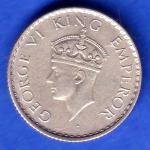 BRITISH INDIA 1940 george vi 1/4 RUPEE SILVER COIN SK930