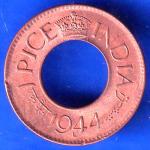 British India 1944 George VI King LAHORE MINT 1 Pice Copper Coin ANH2571