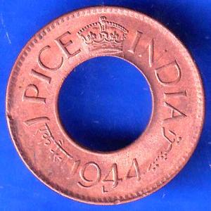 British India 1944 George VI King LAHORE MINT 1 Pice Copper Coin ANH2571