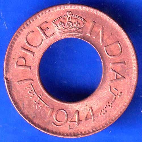 British India 1944 George VI King LAHORE MINT 1 Pice Copper Coin ANH2571