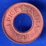British India 1944 George VI King LAHORE MINT 1 Pice Copper Coin ANH2974