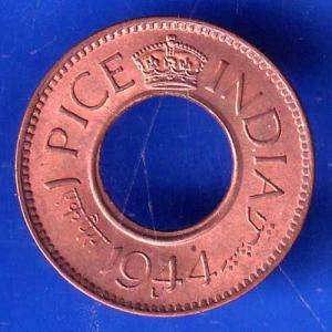 British India 1944 George VI King LAHORE MINT 1 Pice Copper Coin ANH2974