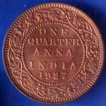 British India 1927 Bombay mint George V One Quarter Anna Coin ANH1961