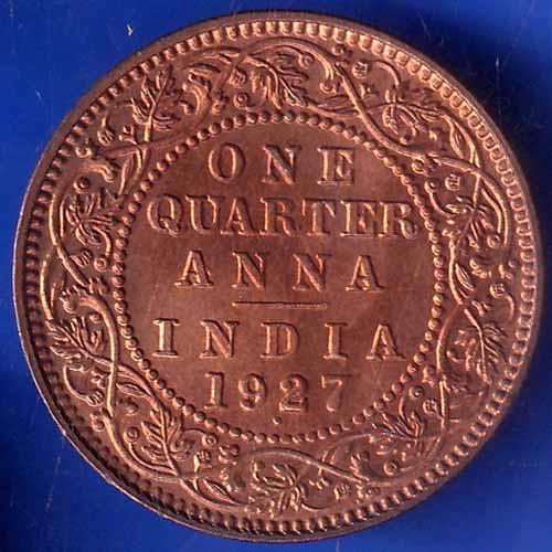 British India 1927 Bombay mint George V One Quarter Anna Coin ANH1961