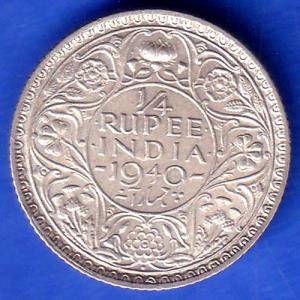 BRITISH INDIA 1940 george vi 1/4 RUPEE SILVER COIN SK930