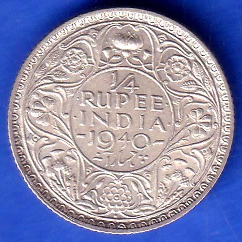 BRITISH INDIA 1940 george vi 1/4 RUPEE SILVER COIN SK930