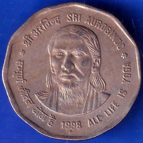 Republic India 1998 All Life Is Yoga SRI Aurobindo 2 Rupee Coin ANH722