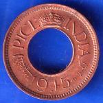 British India 1945 Bombay Mint George VI King 1 Pice Copper Coin ANH2275