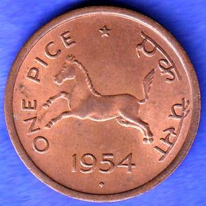 Governnment Of India 1954 bombay mint One Pice Coin HSK678