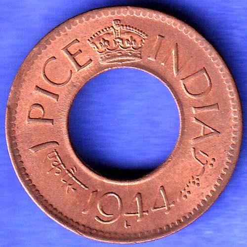 British India 1944 Lahor mint One Pice copper coin SK196