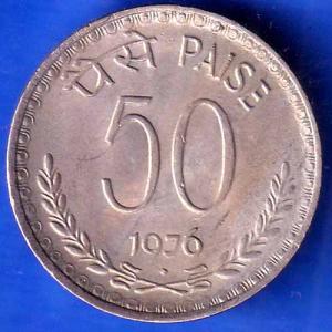 republic india 1976 BOMBAY MINT 50 paisa coin ANH2851