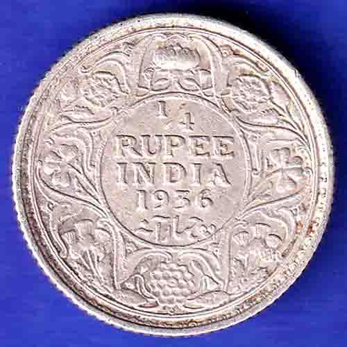 British India 1936 George V 1/4 Rupee Silver coin HSK552
