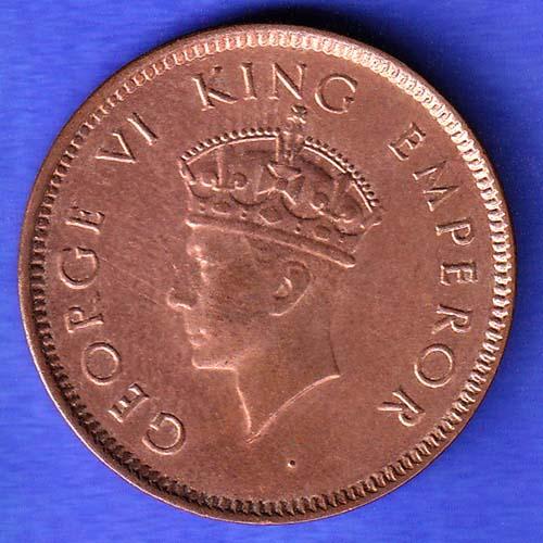 BRITISH INDIA 1939 GORGE VI KING ONE QUARTER ANNA COPPER COIN HSK751