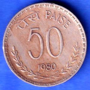 Republic India 50 Paisa 1980 BOMBAY MINT  Coin  SK903