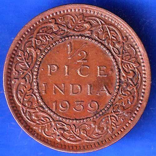 British India 1939 Bombay Mint George VI King Emperor Half Pice Coin ANH2102