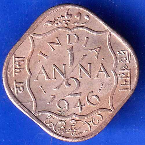 British India 1946 George VI King 1/2 Anna Coin ANH2253