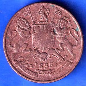 EAST INDIA COMPANY 1835 HALF ANNA COPPER COIN ANH2852