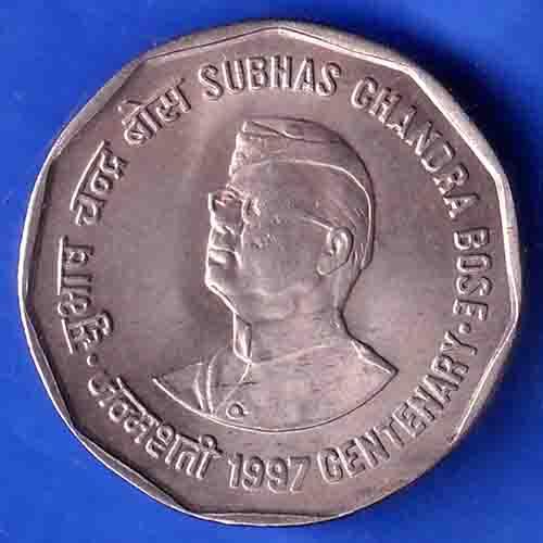 Republic India 1997 Subhas Chandra Bose Centenary 2 Rupee Coin ANH3452
