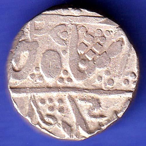INDORE STATE SUN FACE INO SHAH ALAM II MALHAR RAO ONE RUPEE SILVER COIN SK354