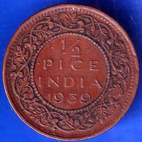 British India 1939 Bombay Mint George Vi King Emperor Half Pice Coin ANH1975