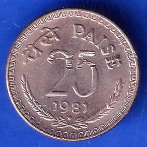Republic India 1981 BOMBAY Mint 25 Paisa Coin ANH2825