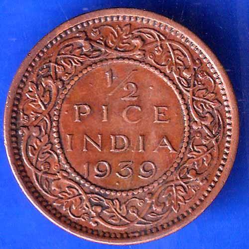 British India 1939 BOMBAY MINT  George V King Emperor Half Pice Coin ANH2028