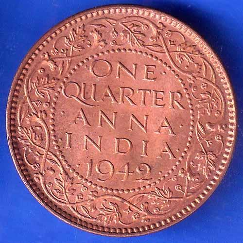 British India 1942 George VI King Emperor One Quarter Anna Copper Coin ANH2773