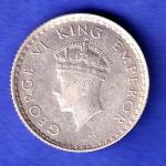 British India 1939 George VI 1/4 Rupee Silver Coin HSK730