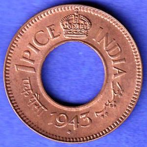British India 1943 George Vi King One Pice Coin SK494