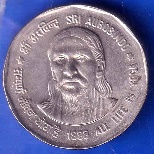 Republic India 1998 All Life Is Yoga SRI Aurobindo 2 Rupee Coin ANH2721