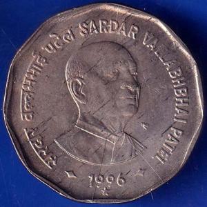 Republic India 1996 Hyderabaad Mint Sardar Vallabhbhai Patel 2 Rupee Coin ANH380