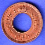 British India 1945 Lahore Mint George VI King 1 Pice Copper Coin HSK974