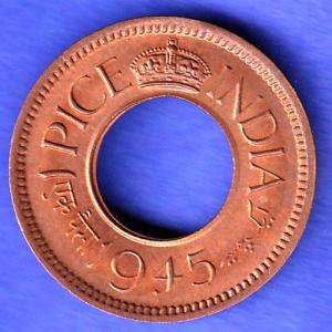 British India 1945 Lahore Mint George VI King 1 Pice Copper Coin HSK974