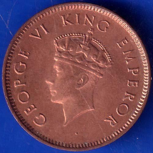 BRITISH INDIA 1939 GORGE VI KING ONE QUARTER ANNA COPPER COIN ANH676
