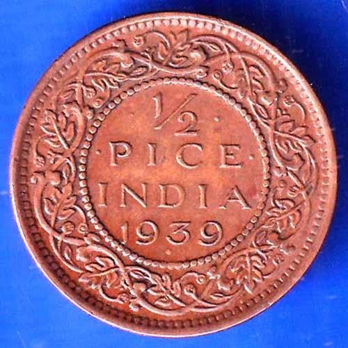 British India 1939 George VI King Emperor Half Pice Coin ANH2427