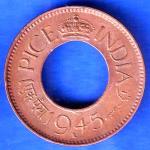 British India 1945 LAHORE Mint George VI King 1 Pice Copper Coin ANH2622